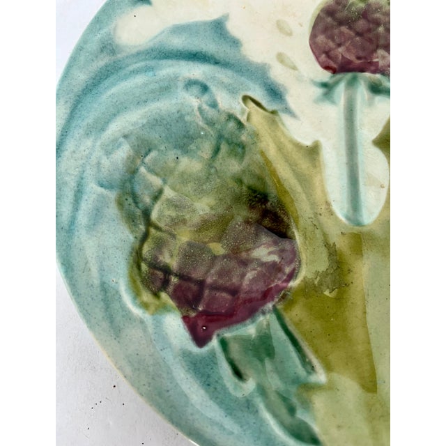 Late 1800s French Majolica Artichoke and Asparagus Plate For Sale In Dallas - Image 6 of 10
