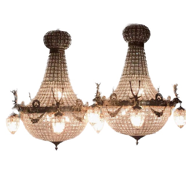 Vintage French Louis XVI Gold Bronze Deer Chandeliers - Pair For Sale - Image 18 of 18