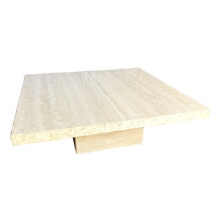 Vintage Italian Raw Edge Travertine Square Top Coffee Table by Stone International For Sale
