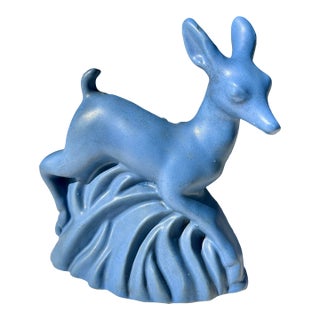 Antique Art Deco 1930s Niloak Pottery Ozark Blue Deer Planter Vase For Sale