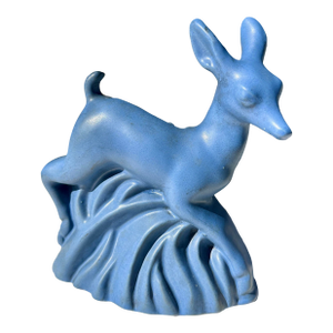 Antique Art Deco 1930s Niloak Pottery Ozark Blue Deer Planter Vase