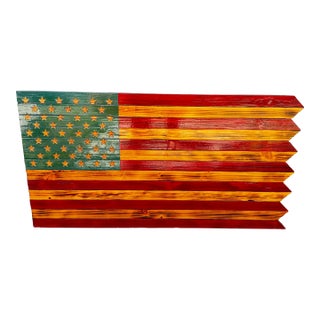 Handcrafted Distressed Wood American Flag Wall Art For Sale