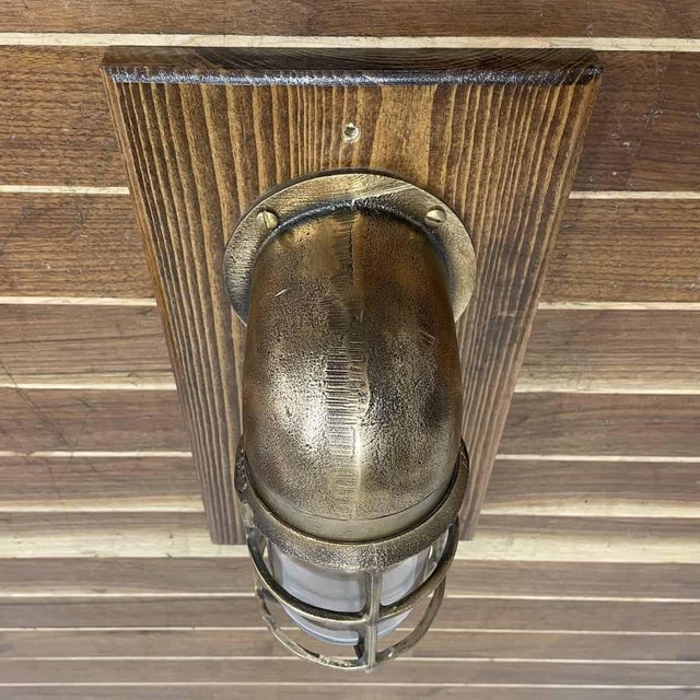 Vintage Brass Nautical Wall-Mounted Light on Wood Base For Sale - Image 4 of 5