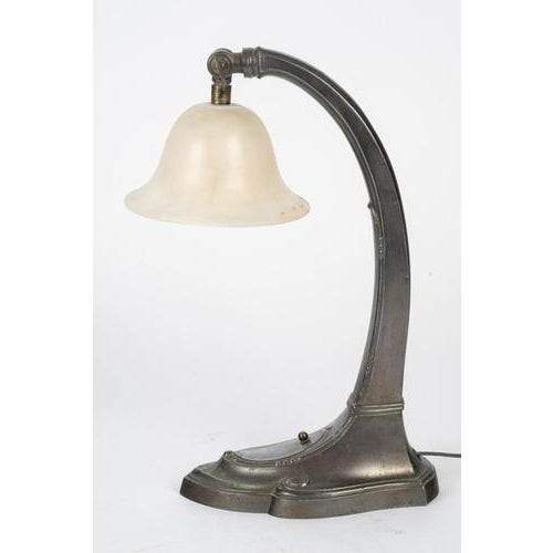 Art Nouveau Alabaster and Pewter Table Lamp, 1910s For Sale - Image 3 of 8