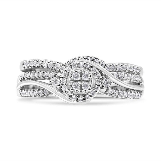 Haus of Brilliance .925 Sterling Silver 1/3 Cttw Composite Diamond Frame Bypass Bridal Set Ring and Band (I-J Color, I2-I3 Clarity) - Ring Size 6 For Sale - Image 4 of 5