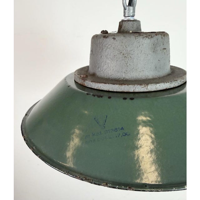 Industrial Green Enamel and Cast Iron Pendant Light, 1960s For Sale - Image 9 of 16