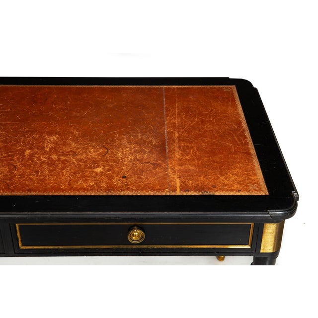 Black A Fine Black Louis XVI Style Leather Writing Table Desk Bureau Plat Ca. 1950 For Sale - Image 8 of 18