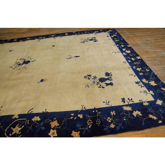 1920s Rectangle Hand Knotted Wool Antique Open Field Medallion Blue Large Rug For Sale - Image 10 of 14