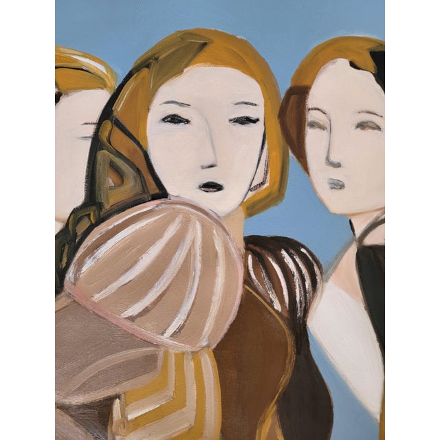 Textile Large Contemporary Portrait Modern Multi Figure Oil Painting 160 X 96.5 CM For Sale - Image 7 of 11