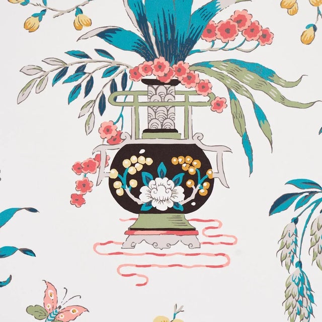 Schumacher Sample - Schumacher Ming Vase Wallpaper in Multi For Sale - Image 4 of 6