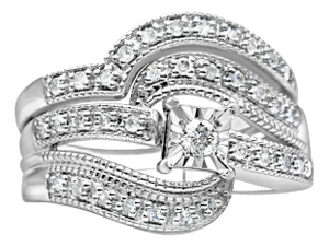 .925 Sterling Silver 1/3 Cttw Round Diamond Crisscross Engagement Ring Bridal Set (H-I Color, I1-I2 Clarity ) - Size 12