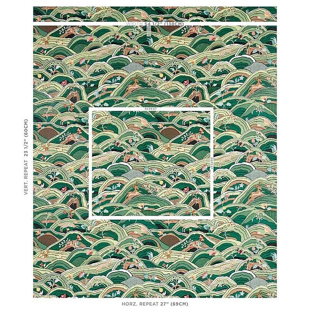 Charming animals gambol within a naive landscape in this endearing wallpaper pattern that’s brimming with detail. Inspired...