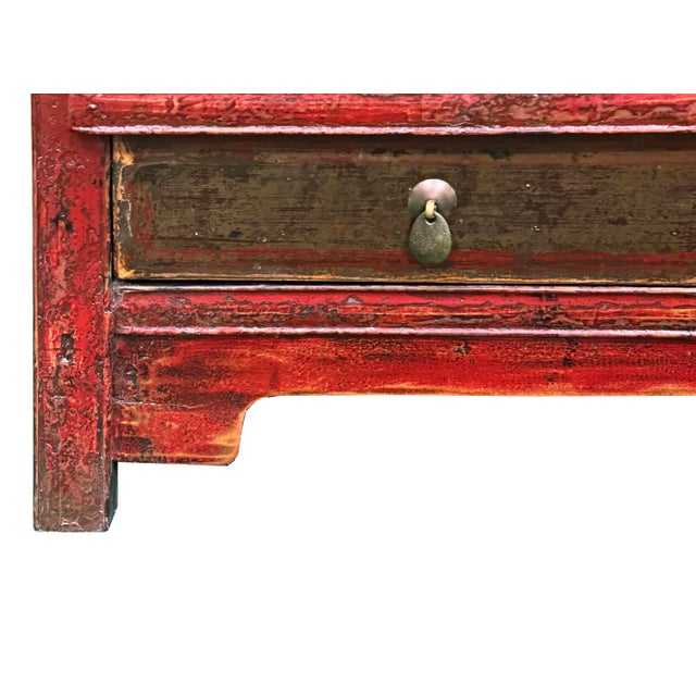 Vintage Distressed Brick Red Marks Point Edge Credenza Sideboard Cabinet For Sale - Image 16 of 18