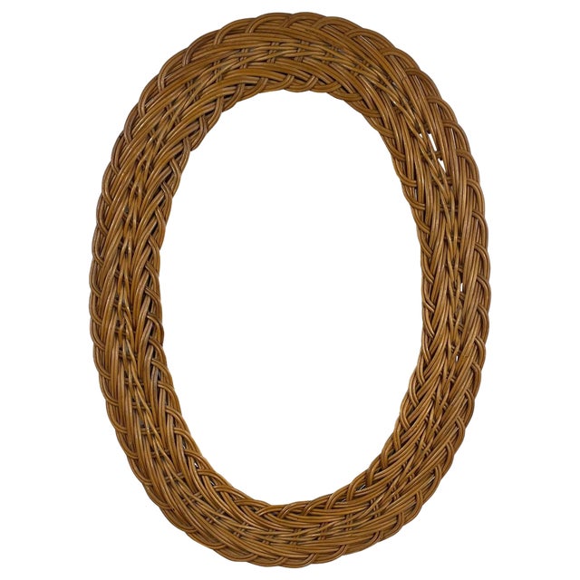 French Riviera Oval Rattan Wall Mirror, France, 1960s For Sale