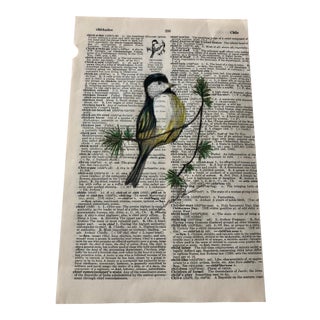 "Chickadee" Contemporary Original Colored Pencil Drawing on Vintage Dictionary Page For Sale
