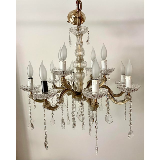 Vintage Maria Theresa 12 Arm Crystal and Glass Chandelier For Sale - Image 11 of 11
