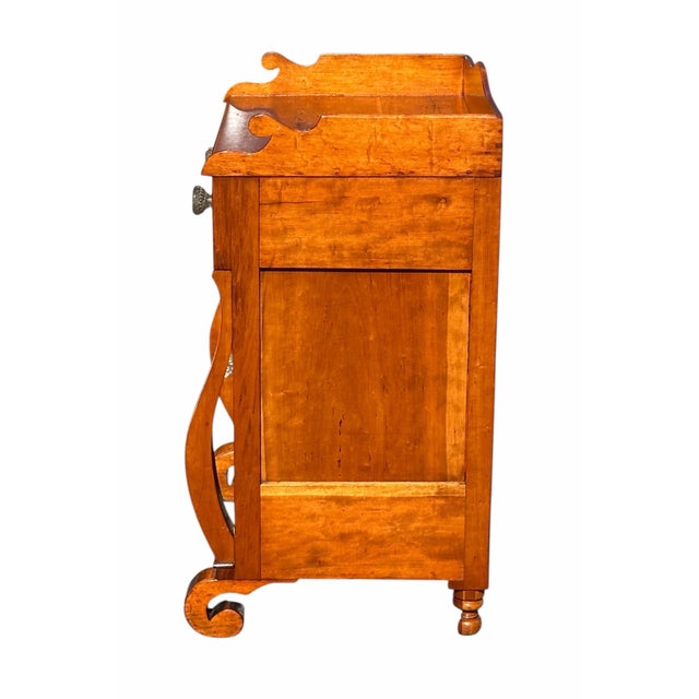 Antique Sheraton Cherry & Bird's Eye Maple Cupboard With Exceptional Glass Knobs For Sale - Image 11 of 12