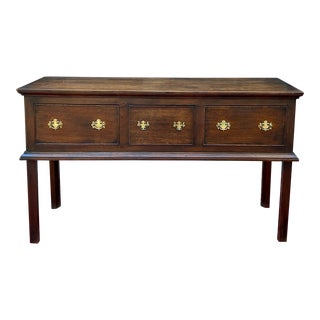 Antique English Georgian Sofa Table Entry Table Console 3 Drawers Oak 19th C For Sale