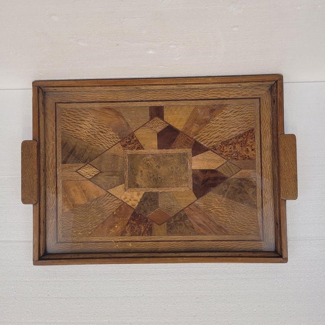Art Deco Tray Marquetry and Glass, France, 1950s For Sale - Image 5 of 16