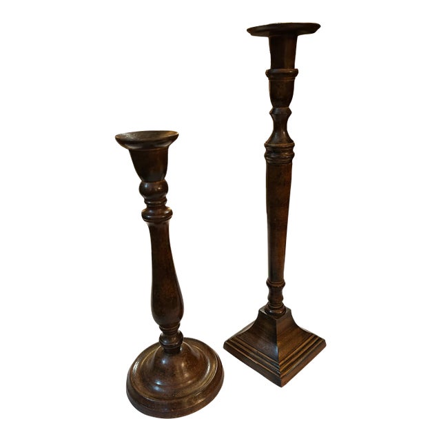 1980s Pair of Vintage Heavy Weight Metal Candle Stick Candle Holders For Sale