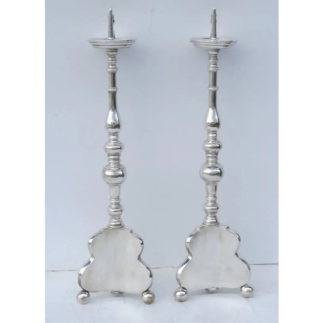 19th Century European Bronze Silver Plated Pricket Sticks Ball feet - A Pair For Sale - Image 10 of 13