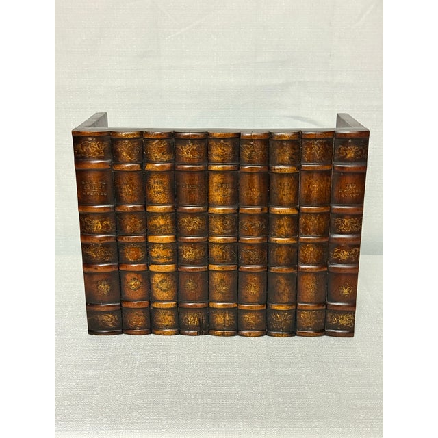 Victorian Late 20th Century Theodore Alexander Faux Book Spine Shelf Display by Turtle and Crane - English Library Trompe l'Oeil For Sale - Image 3 of 12