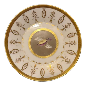 Antique Early 19th Century French Empire Paris Porcelain Saucer Dish Decorated With Musical Instrument