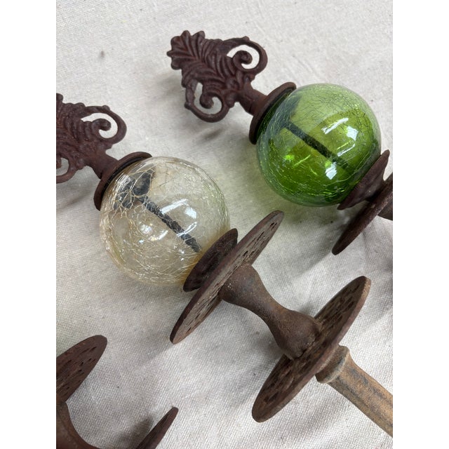 Metal Set of Three Cast Iron and Crackle Glass Hose Guards For Sale - Image 7 of 10
