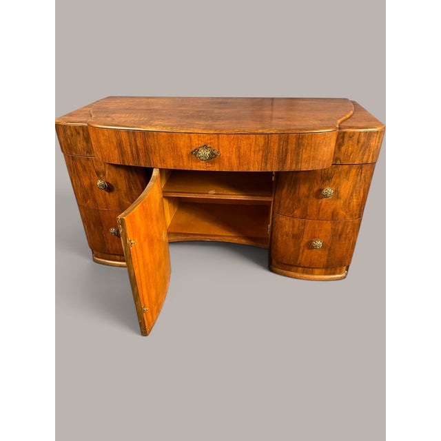 Wood Art Deco Walnut Desk in Streamline Style, 1935, 1920s For Sale - Image 7 of 13