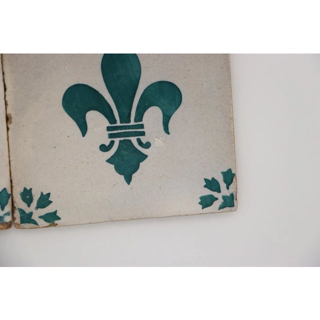 19th Century Fleur De Lis Set of Four Tiles, Antique, Portuguese For Sale - Image 6 of 12