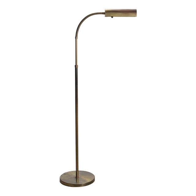 Mid-Century Patinated Brass Adjustable Pharmacy Floor Lamp For Sale
