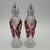 This listing is for 2 shakers with metal lids 24% lead crystal Pressed, Cut Bird, Ruby Red Accent Discontinued