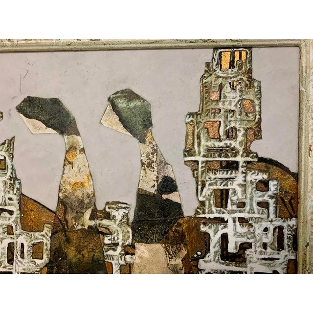 Contemporary Andrea Stella "Journey to New Metropolis" Gold Leaf Oil Mixed Media Painting, Cityscape, Italian Contemporary Art, 2010 For Sale - Image 3 of 9