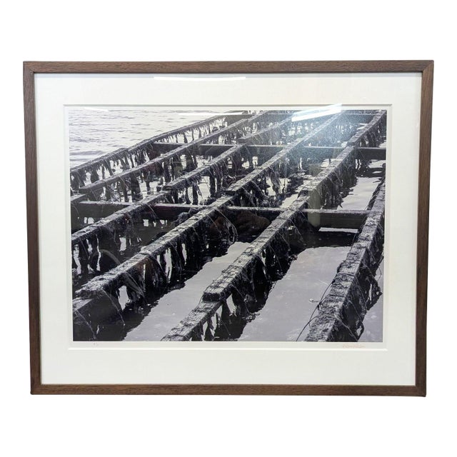 Framed Ruben Robledo “The Magic Is Ready” Black and White Print of Pier Structure For Sale
