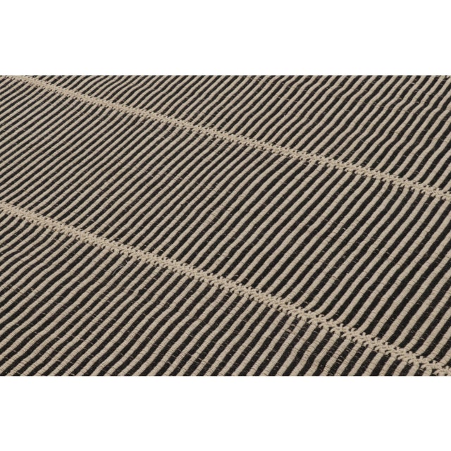 2010s Rug & Kilim’s Contemporary Kilim, Beige with Black Textural Stripes For Sale - Image 5 of 10