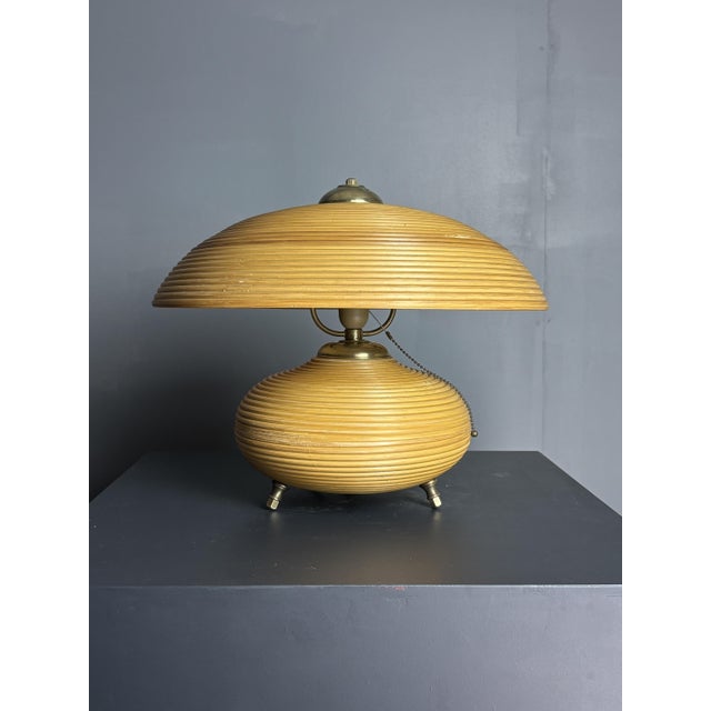 Pencil Reed Rattan Bamboo and Brass Mushroom Table Lamp, Italy, 1970s For Sale - Image 16 of 18