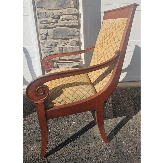 Brown 1990s Ethan Allen French Scrolled Arm Living Room Armchair Regency For Sale - Image 8 of 11