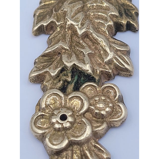 Brass Pair of 1980s Vintage Bombay Co. Brass Floral Bow & Rose Ormolu Appliques For Sale - Image 8 of 11