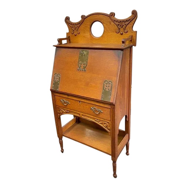 Antique Tiger Oak Flip Down Cabinet For Sale