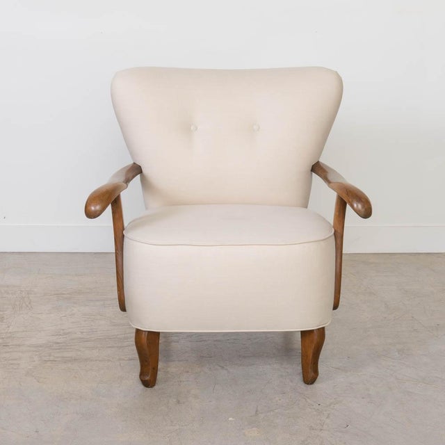 1930s French Linen Armchair For Sale - Image 4 of 13