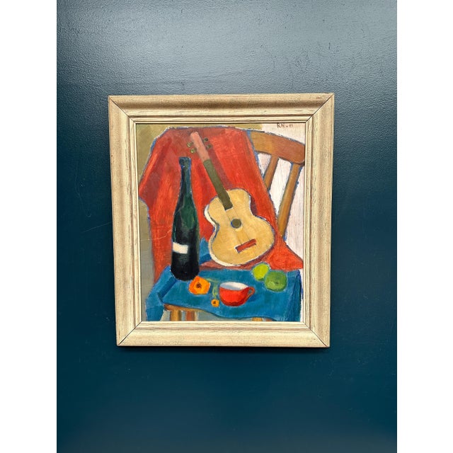 Rn, Still Life with Guitar and Wine Bottle, 1949, Oil Painting on Canvas, Framed For Sale - Image 18 of 18