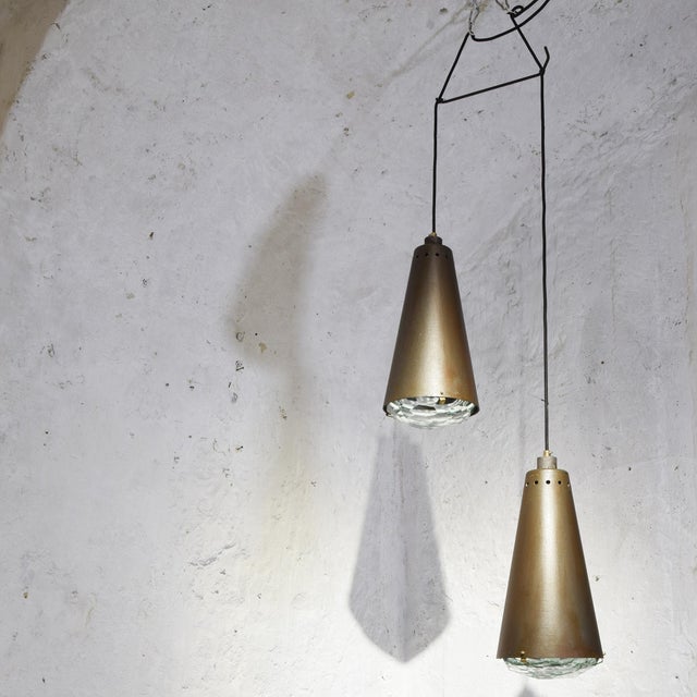 Pendant Lights with Fontana Arte Faceted Crystal Diffuser and Corten-Effect, 1990s, Set of 2 For Sale - Image 10 of 15