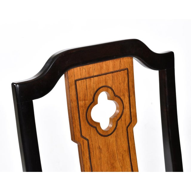 1980s 6 Thomasville Embassy Asian Modern Chinoiserie Dining Chairs Gray Seats For Sale - Image 5 of 16