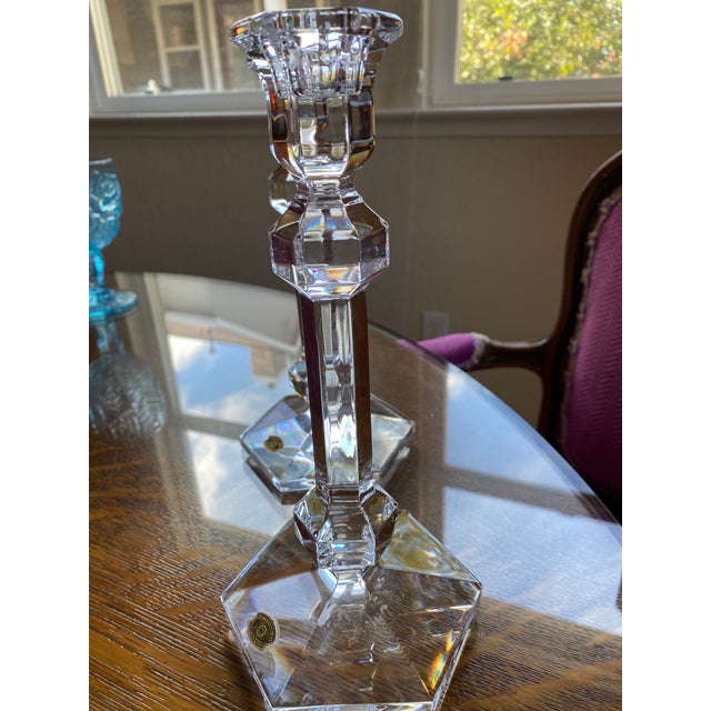Contemporary Vintage Val Saint Lambert Lead Crystal Candlesticks For Sale - Image 3 of 6