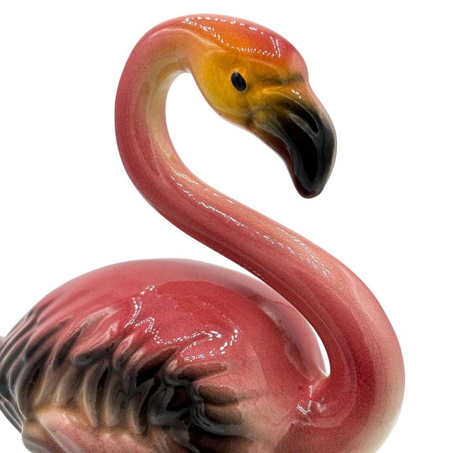 1950s Large 10" MCM Ceramic Hand Painted Flamingo Flower Table Planter, California For Sale - Image 9 of 11