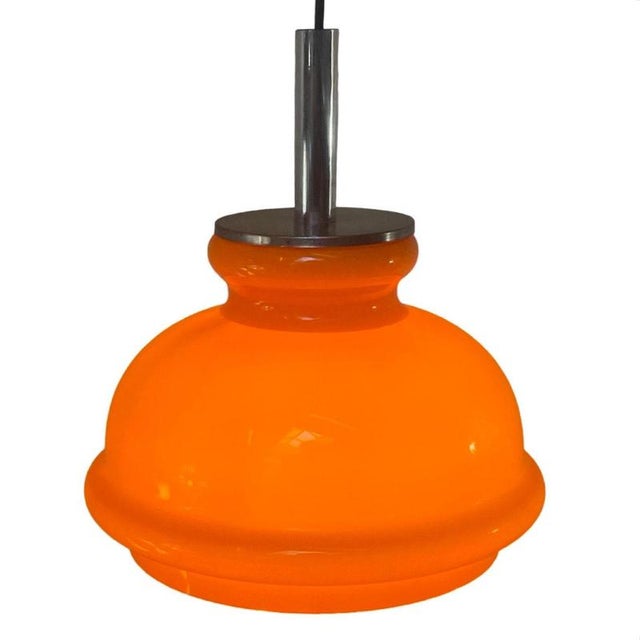 Mid 20th Century Orange Pendant Light in Opaline Glass, 1960s For Sale - Image 5 of 8