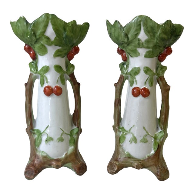 Early 1900's Roycroft Porcelain Style Arts and Crafts Briar Patch Miniature Vases- a Pair For Sale
