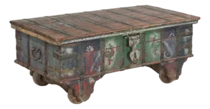 Antique Indian Teakwood Painted Blanket Chest/Coffee Table