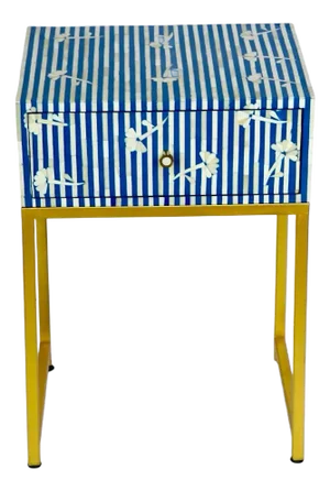 Bone Inlay Blue Bedside Table