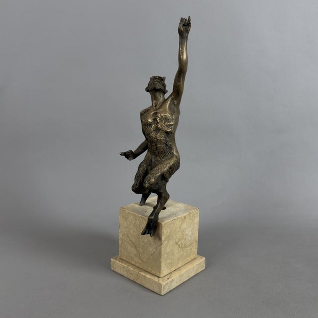 Metal Bronze Sculpture of Satyr on Marble Base, 19th Century For Sale - Image 7 of 17